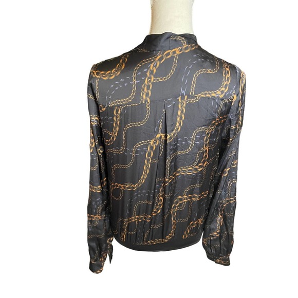 L'Academie Womens The Long Sleeve Bodysuit Chain Print Size S Black/Gold - Picture 3 of 12